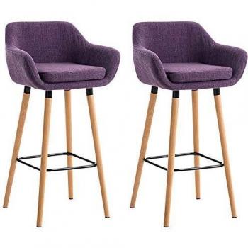Set de 2 Taburetes Grant Tapizados en Tela Lila con Respaldo y Reposapiés, Base de Madera