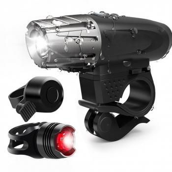 LED Luz de Bicicleta, Elete CPRO bicicleta luz USB recargables con LED frontal luces trasera – Timbre para bicicleta, 4 modos de luz de uso para ciclismo