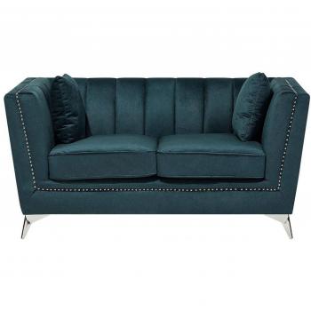 Sofá 2 Plazas Teal Azul con Acabado de Clavos y Acolchado Panel Tufting Gaula