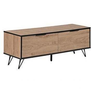Mueble TV Halston - Moderno de Madera Clara y Metal Negro, 120 x 40 x 46 cm, para Televisores de hasta 55” con 2 Armarios y Gestión de Cables