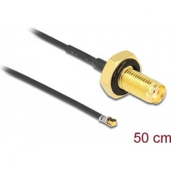 Cable Antena Delock SMA hembra a MHF 4L LK macho - 50 cm, 1.37 mm, coaxial, color gris y negro (12667)