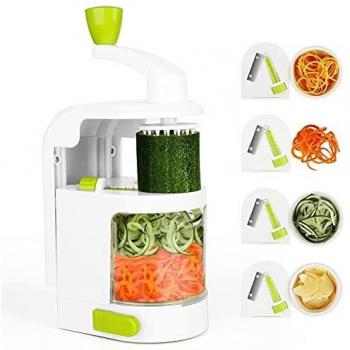 Espiralizador vegetal, Cortador de Verduras MultiFunción de Alimentos 4 Cuchillas, Espiralizador de Picar Frutas, Verduras, Zanahorias, Cebollas, para la Salsa, Ensalada