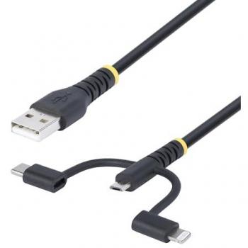 StarTech 1m Rugged 3-in-1 USB Multi Charging Cable (USB-A, Lightning, Micro-USB, USB-C)