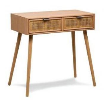 Mesa consola Nordlys 2 cajones en madera y ratán