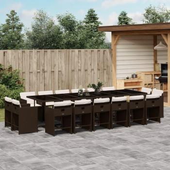 17-Piece Brown Poly Rattan Garden Dining Set with Cushions
