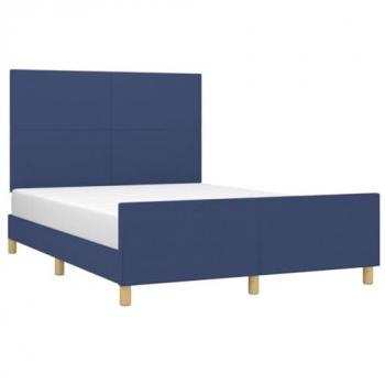 Estructura de cama con cabecero acolchado tapizado en tela azul 140x190 cm