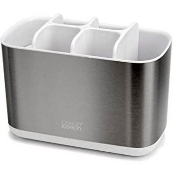 Joseph Joseph 70531 Bathroom Easy-Store Steel Toothbrush Caddy, Large- White/Steel