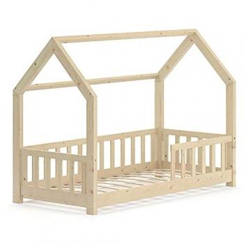 Cama en forma de casa Wiki, Madera natural, 80x160 cm
