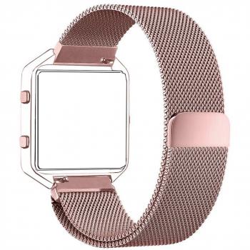 Fitbit Blaze Band (6.7 a 8.1 pulgadas), PUGO TOP® Milanese bucle de la correa de acero inoxidable para Fitbit Blaze elegante reloj de la aptitud, Banda de reemplazo Fitbit Blaze con único imán de bloqueo (oro rosa)