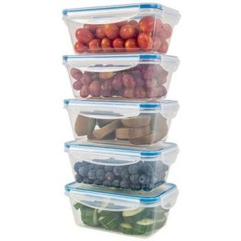 Juego 5 Recipientes de Plástico Herméticos con Tapa para Alimentos, Fiambreras y Tuppers, Apto para Lavavajillas, Microondas y Congelador