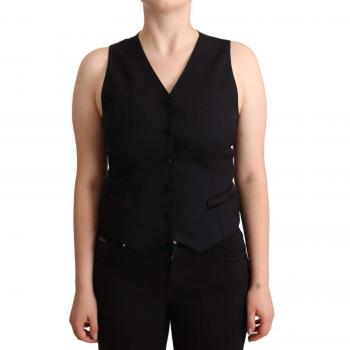 Dolce & Gabbana Black Button Down Sleeveless Viscose Vest Top - IT42|M