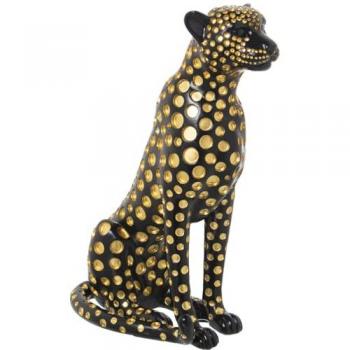 Figura Decorativa Leopardo Negro Dorado Plástico 33 x 39 x 45 cm