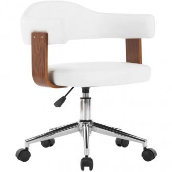 Silla de oficina giratoria blanca en madera curvada y cuero sintético