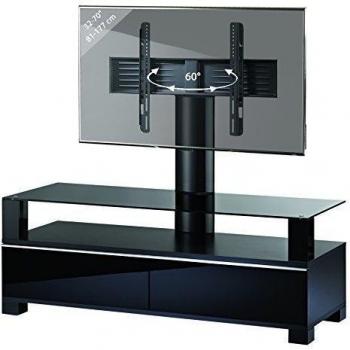 VCM 17176 Ravano - Mueble TV con soporte de madera aluminio/cristal negro lacado, 140 x 44 x 43 cm