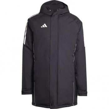 Chaqueta de fútbol Adidas Tiro24 Parka Hombre Negro, características: impermeable, transpirable, con capucha ajustable, cierre frontal con cremallera, bolsillos laterales con cremallera, diseño ligero y cómodo para entrenamiento