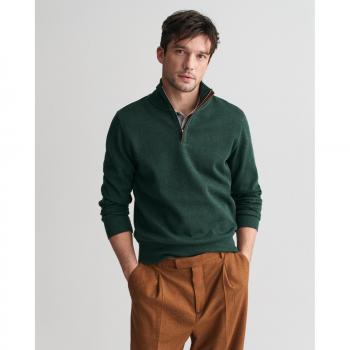Sudadera de Hombre Gant Sacker Rib Verde con Cierre de Media Cremallera, Algodón, Casual