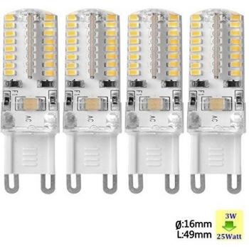 Sunix 4pcs Alta Potencia G9 3W 64 SMD 3014 LED Silicona Lámpara Bombilla de Proyector Blanco Cálido SU067