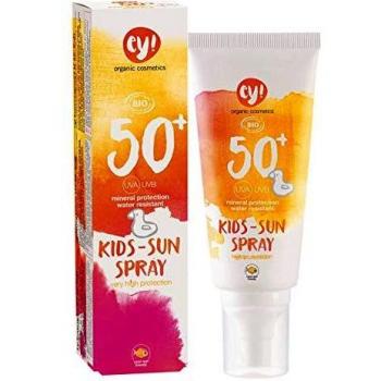 ey! organic cosmetics Sunspray Kids, SPF 50+, resistente al agua, vegano, sin microplástico, cosmética natural para cara y cuerpo, 1 unidad