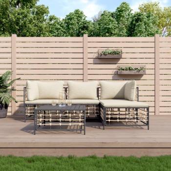 vidaXL 4 Piece Garden Lounge Set with Anthracite Cushions in Poly Rattan