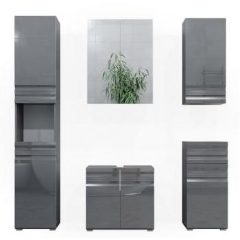 Conjunto de muebles de baño Freddy, Antracita alto brillo, 5 piezas