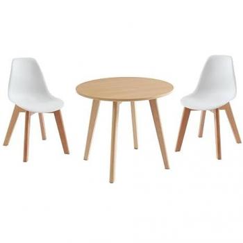 Conjunto mesa infantil Louloune + 2 sillas Lilinou - Natural y Blanco