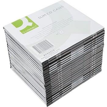 Q-Connect® Cajas de CD estándar – Slim Line para 1 CD/DVD, transparente/negro, paquete de 25 unidades, contenido: 25 unidades
