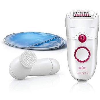 Braun Silk-épil 5 Power 5-329 - Pack con depiladora para mujer, 3 accesorios: masaje, guante de frío y cepillo limpiador facial, blanco/frambuesa