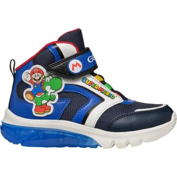 Geox Ciberdron Boys' High-Top Sneakers in Navy/Royal Blue with LED Lights