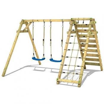 Columpio de Madera Smart Cliff para Niños - Doble Columpio con Módulo de Escalada - Color Azul