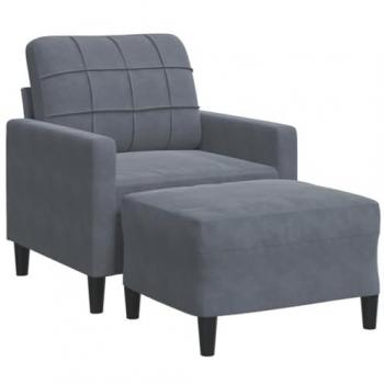 Sillón con reposapiés gris oscuro 60 cm en terciopelo