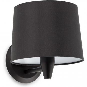 Lámpara Aplique Conga de Faro Barcelona, Cuerpo de Acero, Pantalla de Tela Negra, E27, Dimensiones 21.5 cm