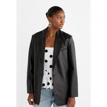 Regular Fit Black Faux Leather Blazer XL
