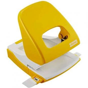 Petrus 626831 Taladro de Oficina con Barra Guía y Marcas de Formato, Perfora 30 Hojas, Metal, Gama WOW,Amarillo