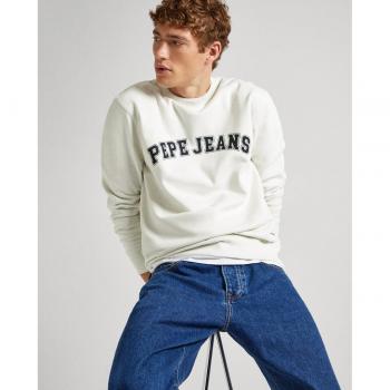 Sudadera Hombre Pepe Jeans Beige | Diseño exclusivo con logo varsity en color blanco