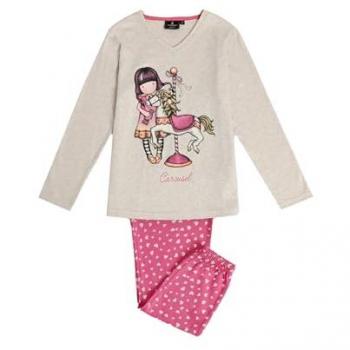 Pijama de niña largo de punto beige Gorjuss Carousel