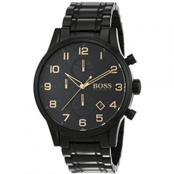 Hugo boss chronograph quartz mens watch aero liner black and gold stainless steel plated 1513275