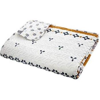Colcha Etnik 240 x 220 cm - Matelassé en poliéster blanco y amarillo