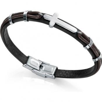 Pulsera Viceroy Air de hombre con cruz de acero y piel negra