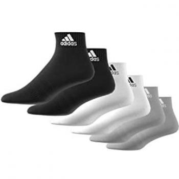 Adidas Unisex Thin and Light Sportswear Ankle Socks - 6 Pairs, Grey/White/Black
