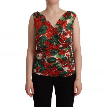 Dolce & Gabbana Multicolor Geranium Silk Sleeveless V-neck Top - IT46|XL