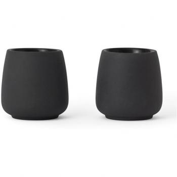 Viva Scandinavia Nicola Double-Walled Porcelain Tea Cup Small Set of 2, 60ml, Charcoal Black