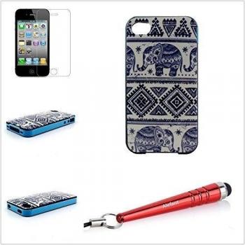 Alefant suave TPU trennbare Impresión de trasera carcasa back case funda Carcasa para iPhone 4 4S 4 G Painting Style Acuarela estilo funda carcasa, Blau Porzellan Elefant