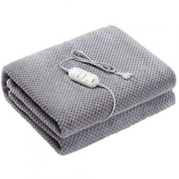 SOGO SS-20212 - Manta Eléctrica Lavable de Lana de Coral, Calentador de Cama 150 x 80 cm Cama Doble, 3 Potencias, Calienta Cama 60 Watts, Gris