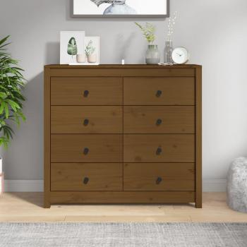 Armario auxiliar de madera maciza de pino 100x40x90 cm, color marrón miel, mueble de almacenaje para salón con puertas y cajón