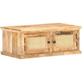 Mesa de centro 90x50x35 cm madera maciza de mango y caña natural