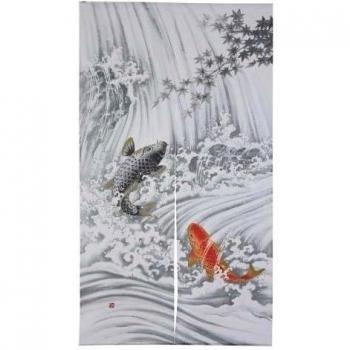 Made in Japan Noren Curtain Tapestry Carp Swimming Up a Waterfall by Narumi