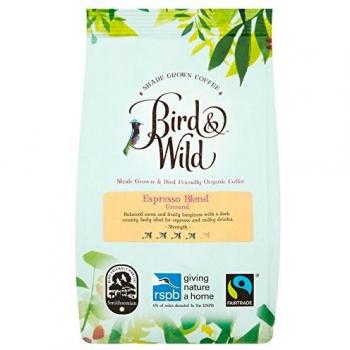 Bird and Wild Medium Dark Espresso Roast Strong Ground Coffee, 200g, Fairtrade, Organic, Shade Grown, Bird Friendly, Strength 4, Ideal for French Press Cafetiere Filter Drip V60 Aeropress