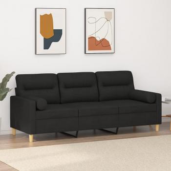 Sofá de 3 plazas con cojines negro 180 cm tela vidaXL