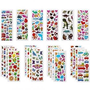 Vicloon Pegatinas para niños 500+, 22 Hojas Diferentes Pegatinas 3D, Stickers Infantiles para Bullet Journal Scrapbooking Incluye Animales, Peces, Dinosaurios, Números, Frutas, Aviones y Más