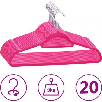 Juego de perchas antideslizantes de terciopelo rosa - 20 uds - Día y Noche